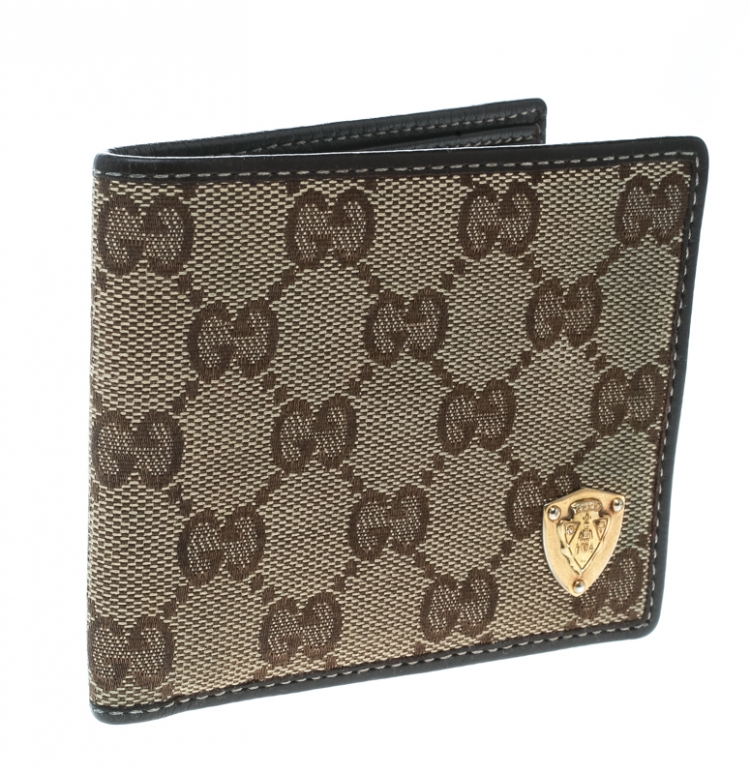 Pre Owned Gucci Beige/Brown GG Canvas and Leather Bifold Wallet