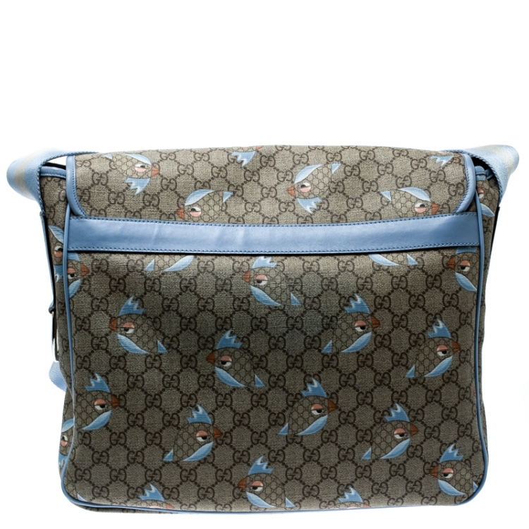 Pre Owned Gucci Beige/Blue GG Supreme Canvas Zoo Birds Messenger Bag