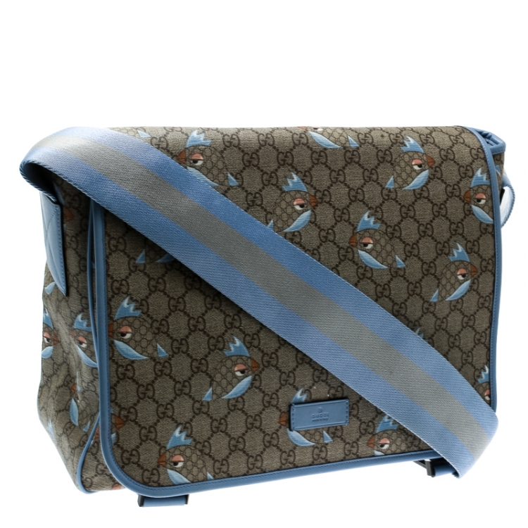 Pre Owned Gucci Beige/Blue GG Supreme Canvas Zoo Birds Messenger Bag