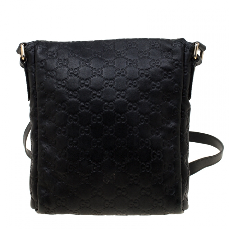 Pre Owned Gucci Black Guccissima Leather Messenger Bag