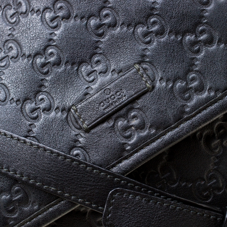 Pre Owned Gucci Black Guccissima Leather Messenger Bag