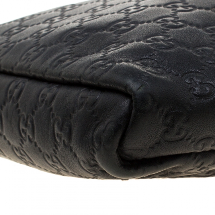 Pre Owned Gucci Black Guccissima Leather Messenger Bag