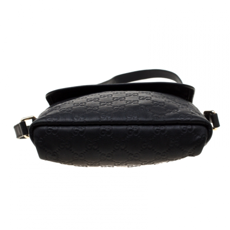 Pre Owned Gucci Black Guccissima Leather Messenger Bag