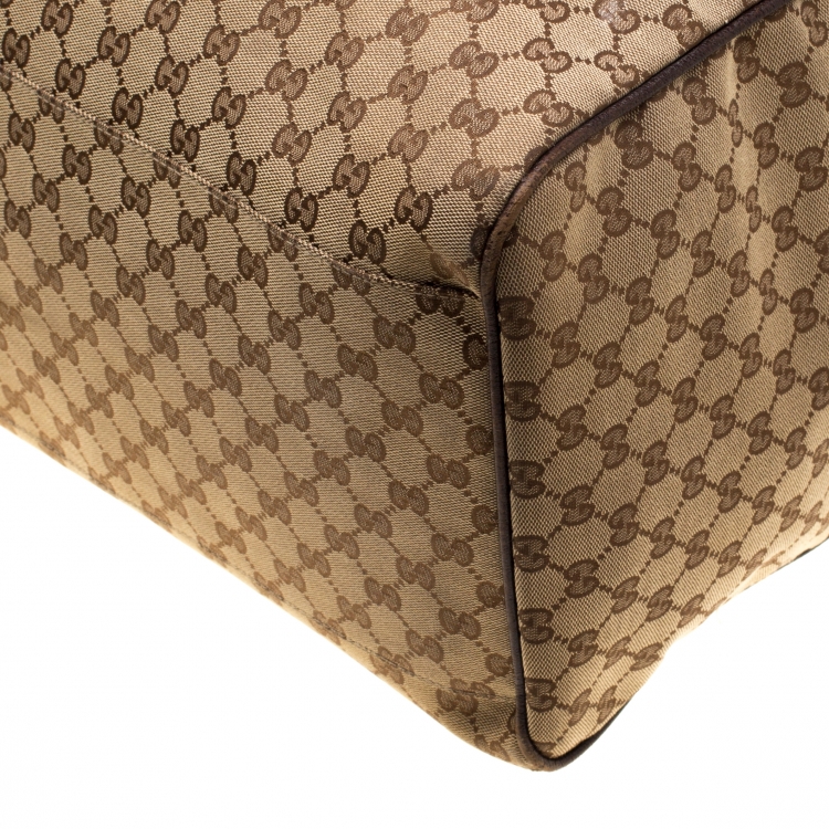 Pre Owned Gucci Beige/Ebony GG Canvas Carryall Duffle Bag
