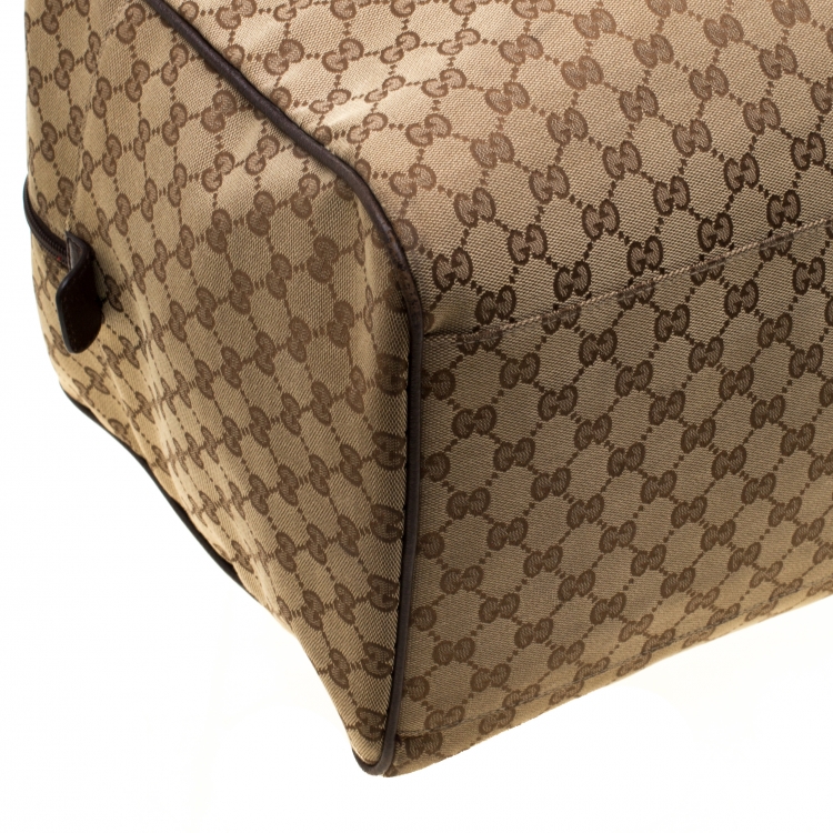 Pre Owned Gucci Beige/Ebony GG Canvas Carryall Duffle Bag