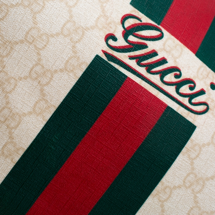 Pre Owned Gucci Light Beige GG Supreme Canvas Web Duffle Bag