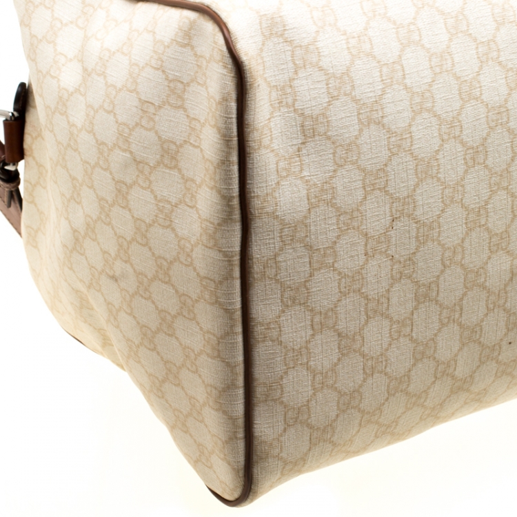 Pre Owned Gucci Light Beige GG Supreme Canvas Web Duffle Bag