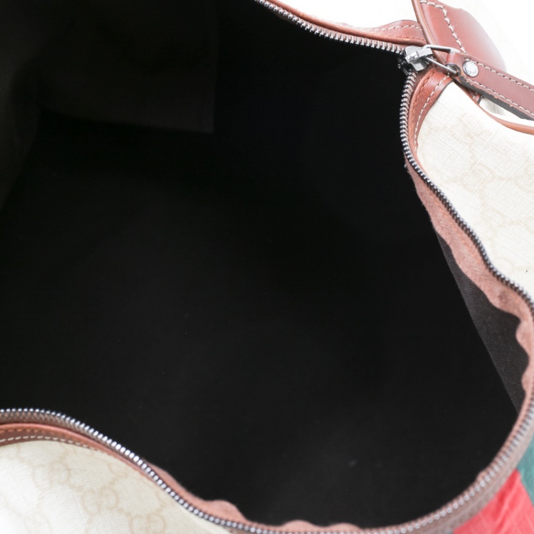 Pre Owned Gucci Light Beige GG Supreme Coated Canvas Web Duffle Bag