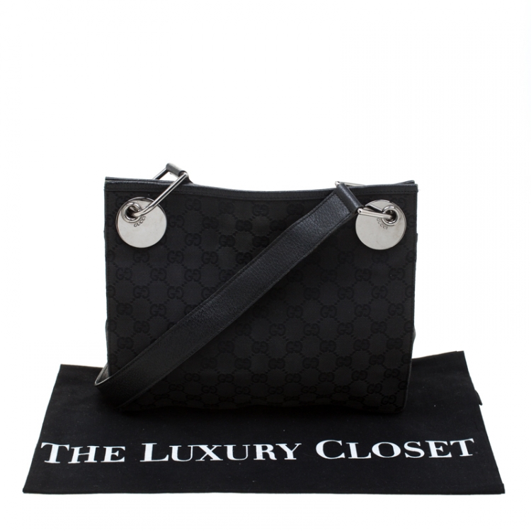 Pre Owned Gucci Black GG Canvas and Leather Messenger Bag