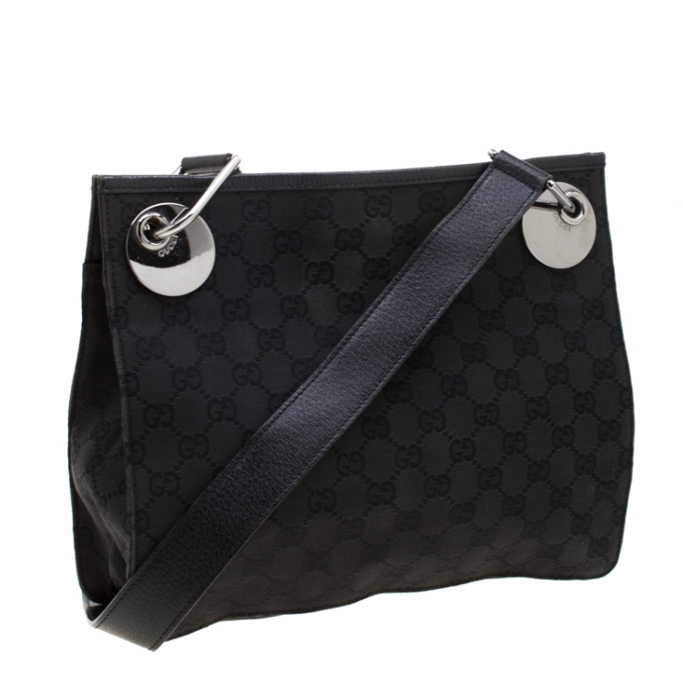 Pre Owned Gucci Black GG Canvas and Leather Messenger Bag