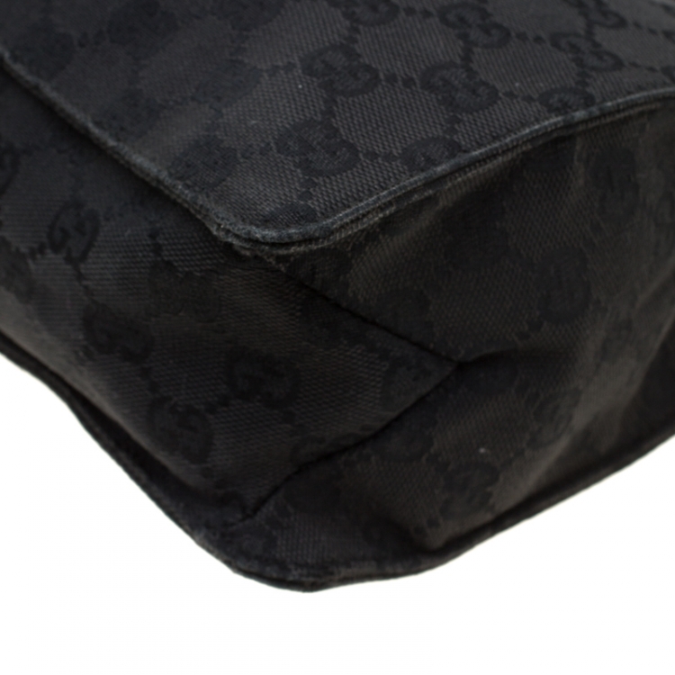 Pre Owned Gucci Black GG Canvas and Leather Messenger Bag