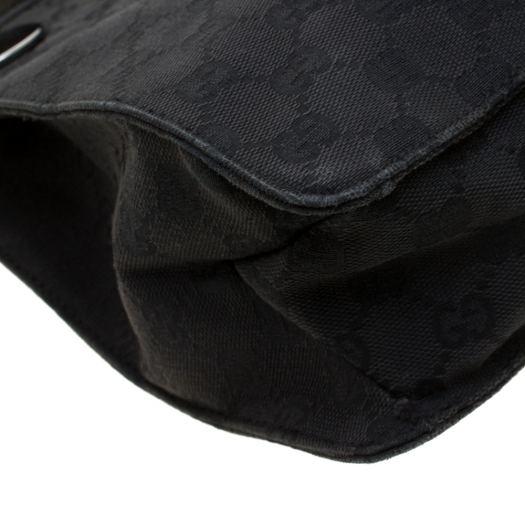 Pre Owned Gucci Black GG Canvas and Leather Messenger Bag