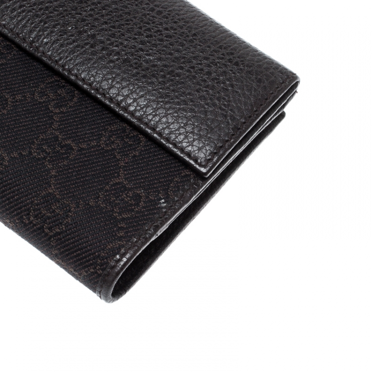 Pre Owned Gucci Dark Brown GG Canvas and Leather Compact Wallet