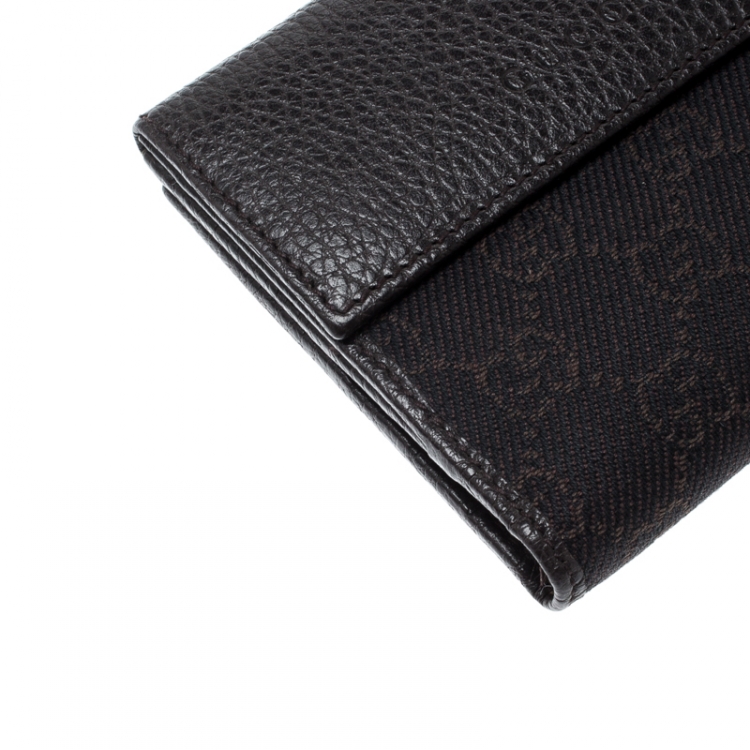 Pre Owned Gucci Dark Brown GG Canvas and Leather Compact Wallet
