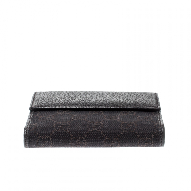 Pre Owned Gucci Dark Brown GG Canvas and Leather Compact Wallet