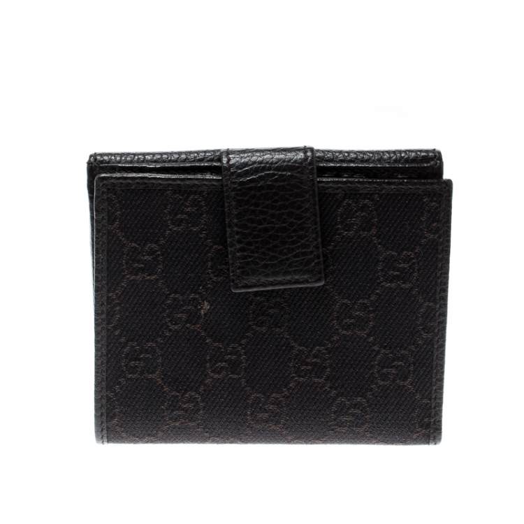 Pre Owned Gucci Dark Brown GG Canvas and Leather Compact Wallet