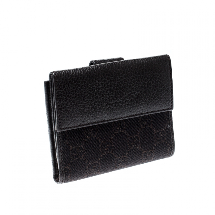 Pre Owned Gucci Dark Brown GG Canvas and Leather Compact Wallet