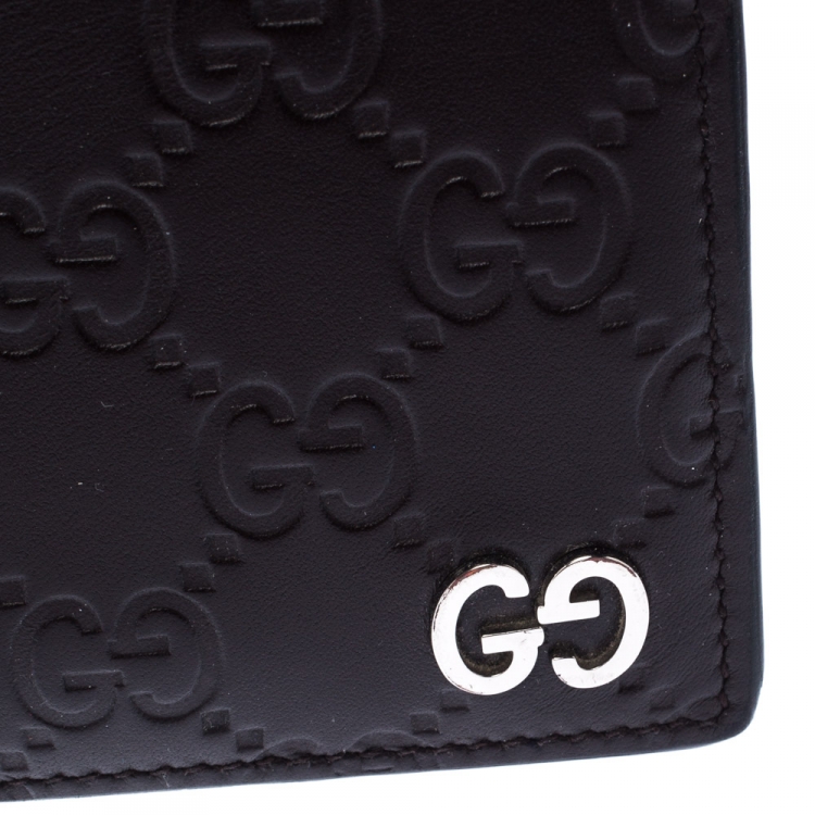 Pre Owned Gucci Dark Brown Gucissima Leather GG Bifold Wallet 