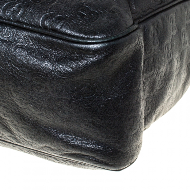 Pre Owned Gucci Black Guccissima Leather Messenger Bag