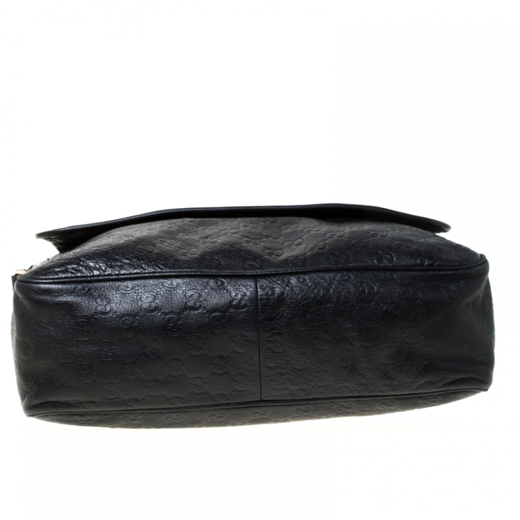 Pre Owned Gucci Black Guccissima Leather Messenger Bag