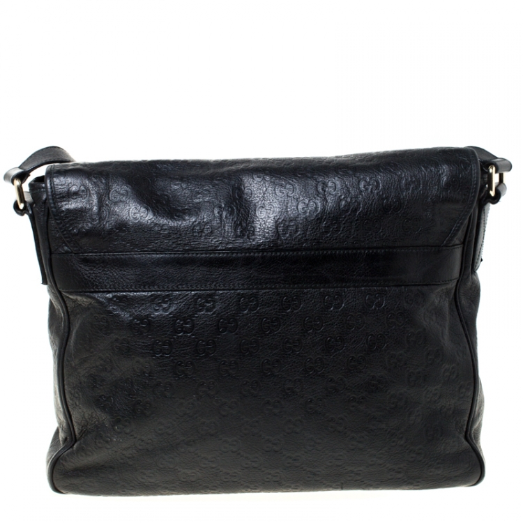 Pre Owned Gucci Black Guccissima Leather Messenger Bag