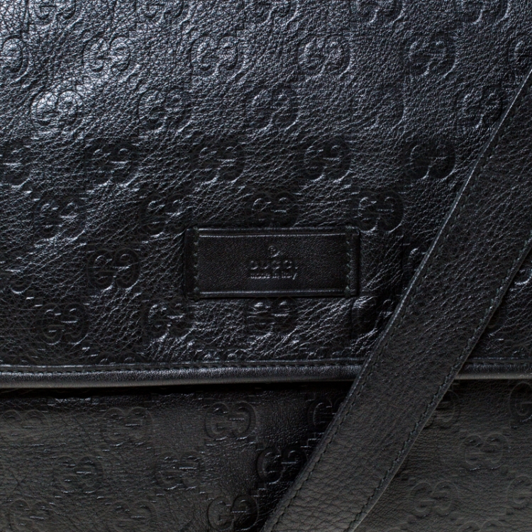 Pre Owned Gucci Black Guccissima Leather Messenger Bag