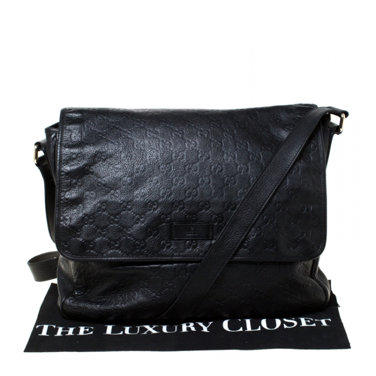 Pre Owned Gucci Black Guccissima Leather Messenger Bag