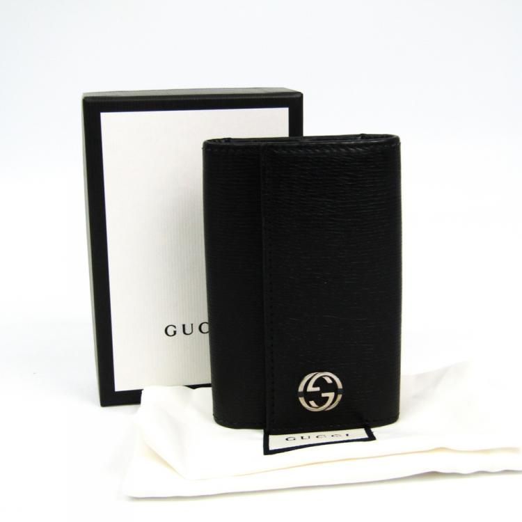 Pre Owned Gucci Black Leather Interlocking Key Case