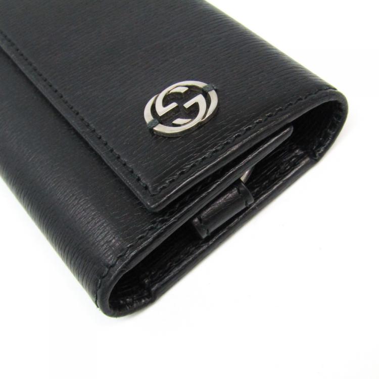 Pre Owned Gucci Black Leather Interlocking Key Case