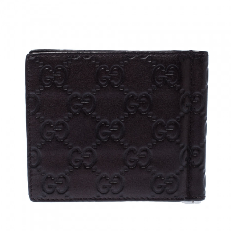 Pre Owned Gucci Dark Brown Guccissima Leather Money Clip Wallet