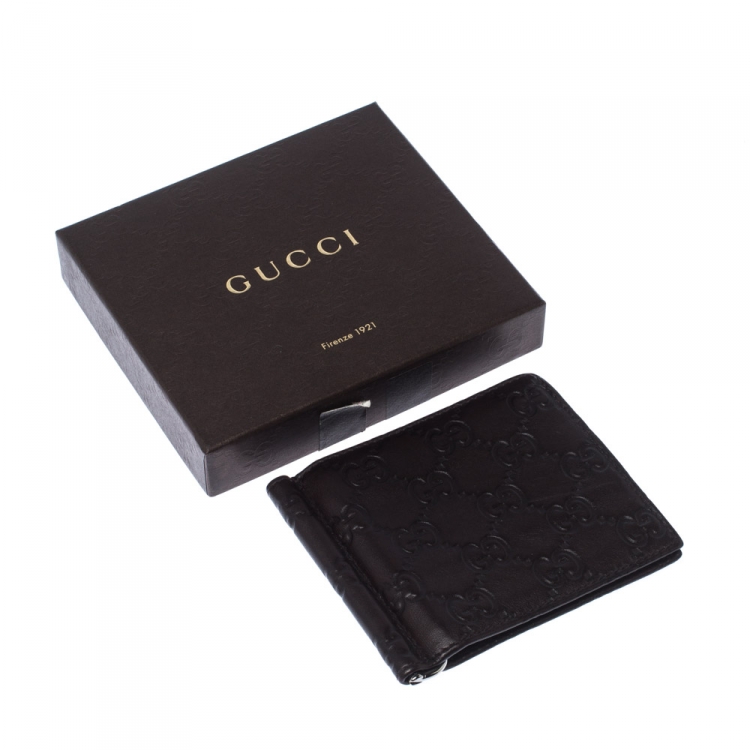 Pre Owned Gucci Dark Brown Guccissima Leather Money Clip Wallet