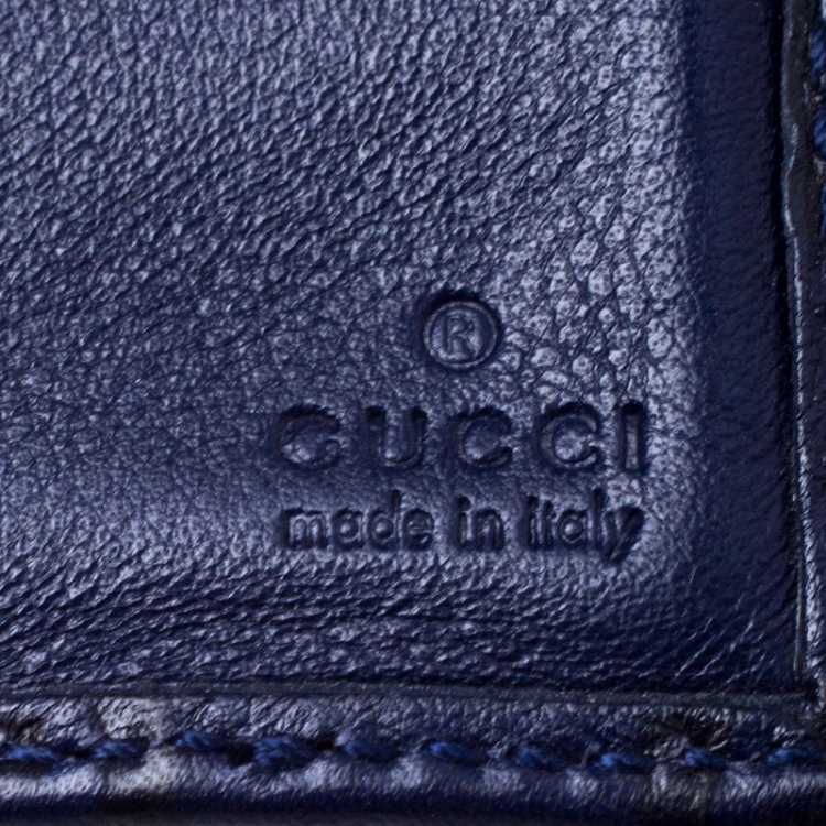 Pre Owned Gucci Blue Guccissima Leather Web Detail Bi Fold Wallet