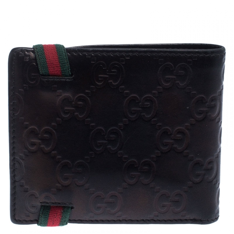 Pre Owned Gucci Black Guccissima Leather Web Bifold Wallet