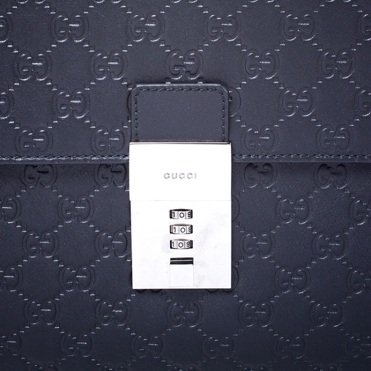 مملوكة مسبقًا Gucci Black Guccissima Leather Briefcase