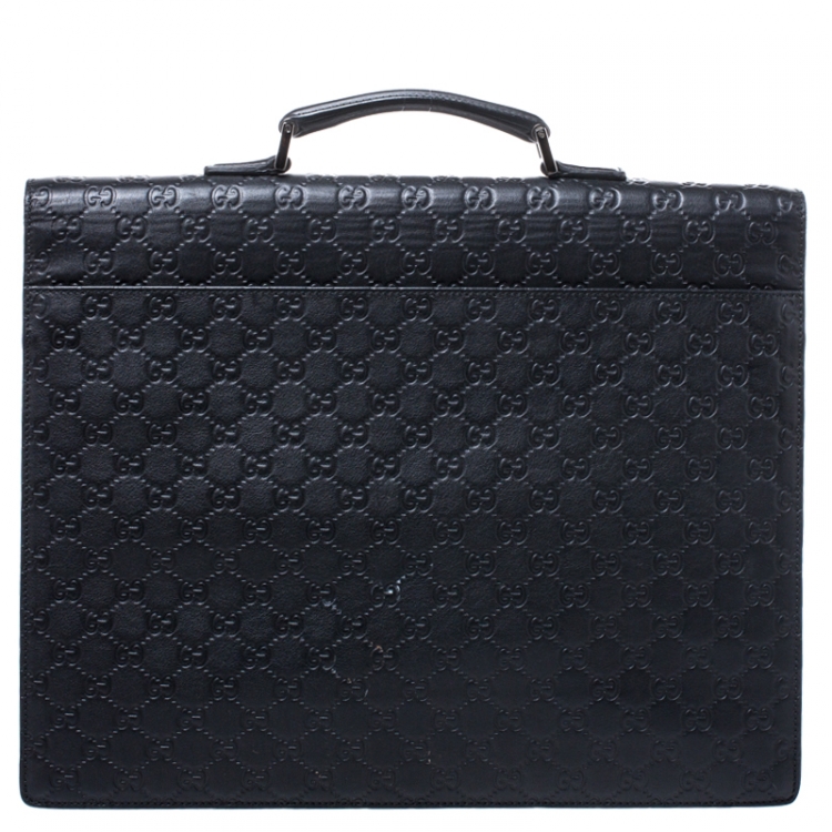مملوكة مسبقًا Gucci Black Guccissima Leather Briefcase