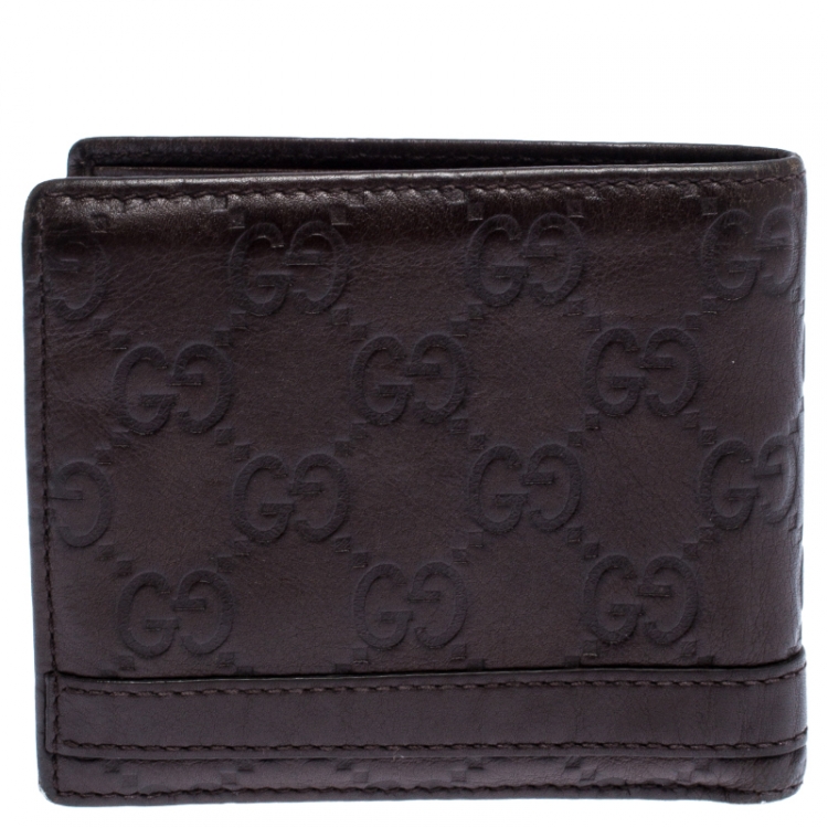 Pre Owned Gucci Dark Brown Guccissima Leather Metal Bar Bifold Wallet