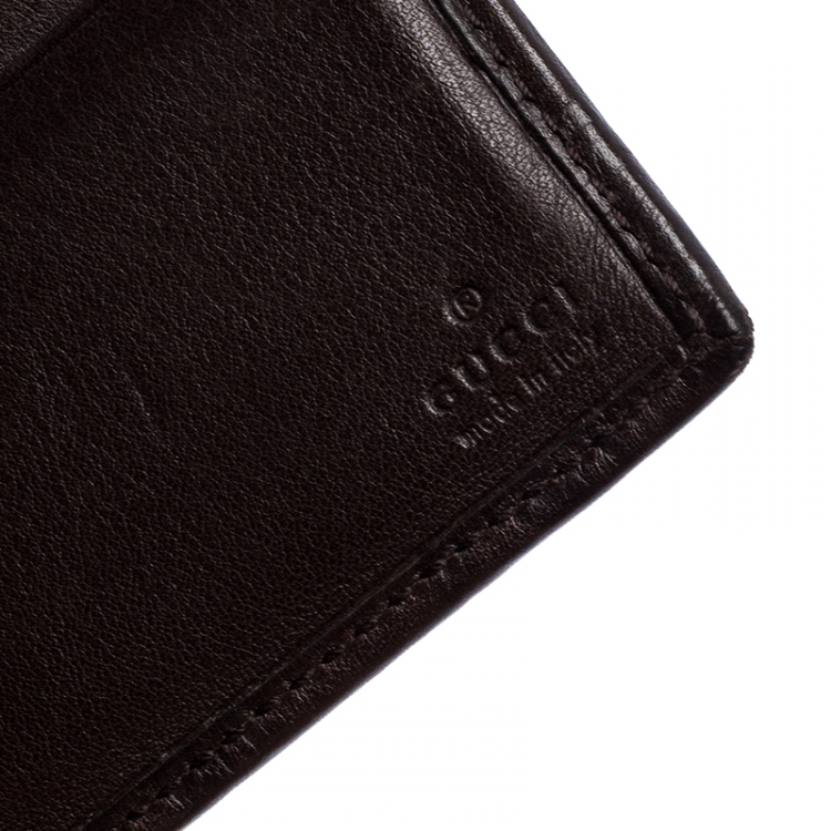 Pre Owned Gucci Dark Brown Guccissima Leather Metal Bar Bifold Wallet