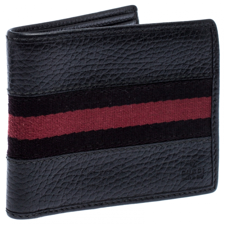 Pre Owned Gucci Black Web Canvas and Leather Bifold Wallet