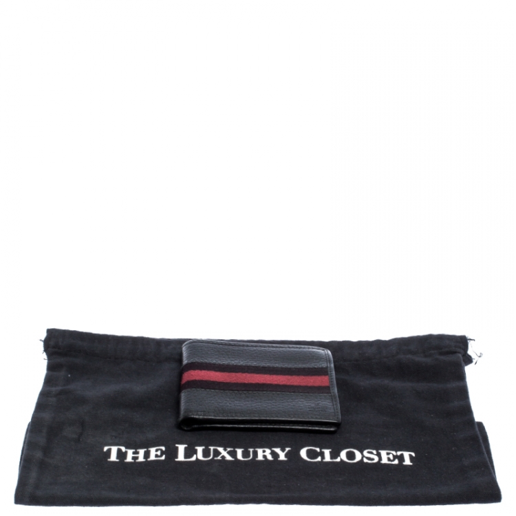 Pre Owned Gucci Black Web Canvas and Leather Bifold Wallet