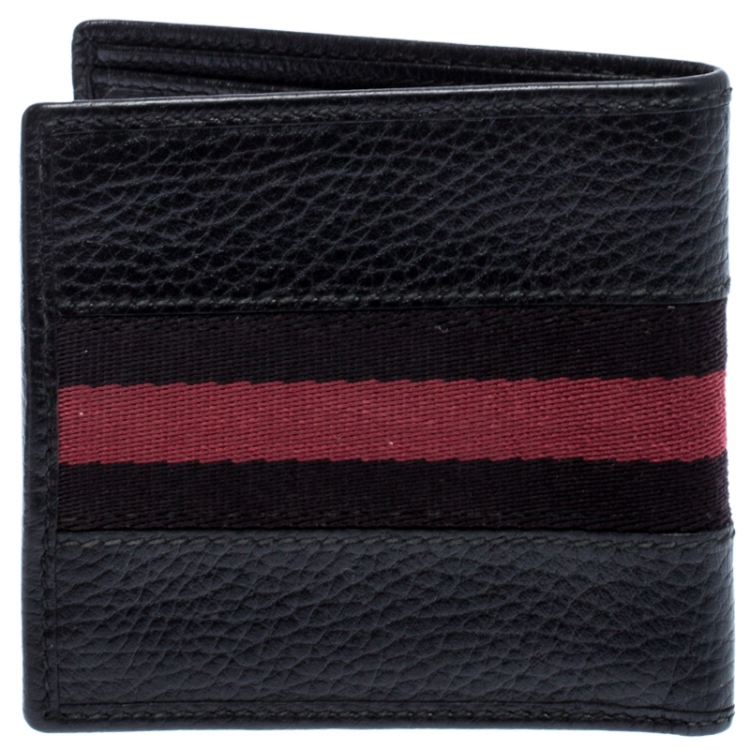 Pre Owned Gucci Black Web Canvas and Leather Bifold Wallet