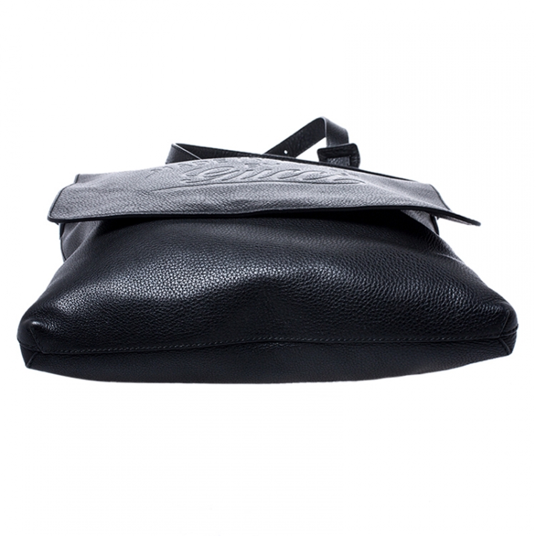 Pre Owned Gucci Black Leather Flap Messenger Bag