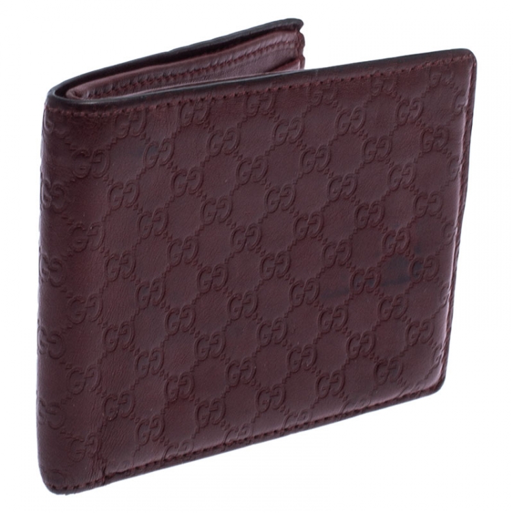 Pre Owned Gucci Burgundy Guccissima Leather Bifold Wallet