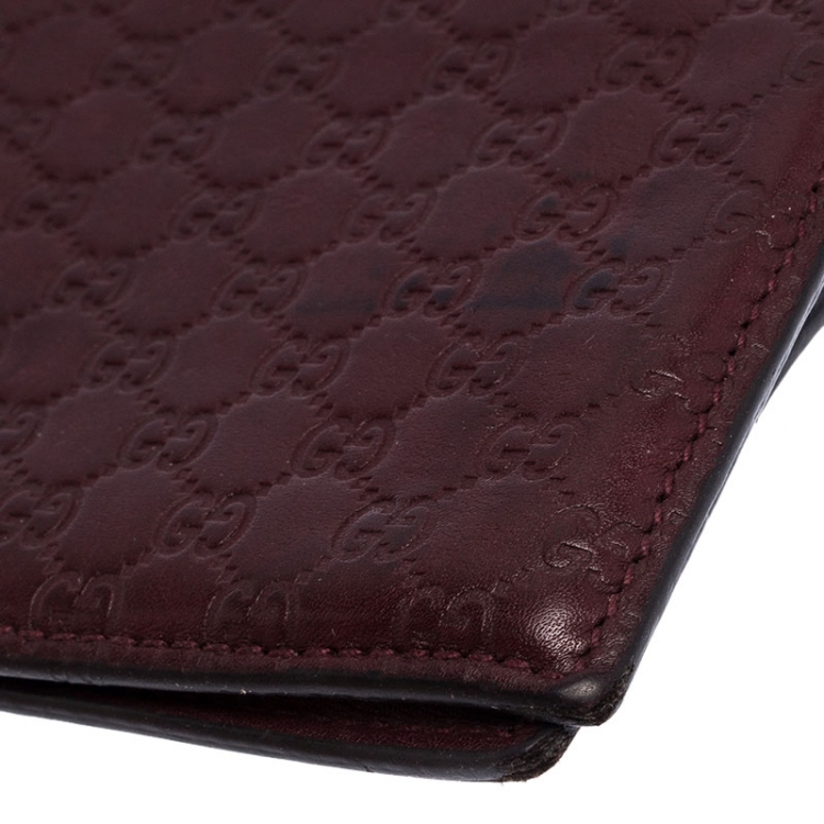 Pre Owned Gucci Burgundy Guccissima Leather Bifold Wallet