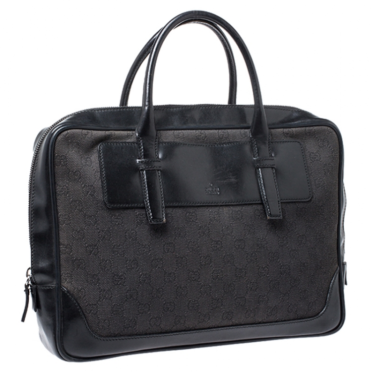 Pre Owned Gucci Black GG Canvas and Leather Briefcase