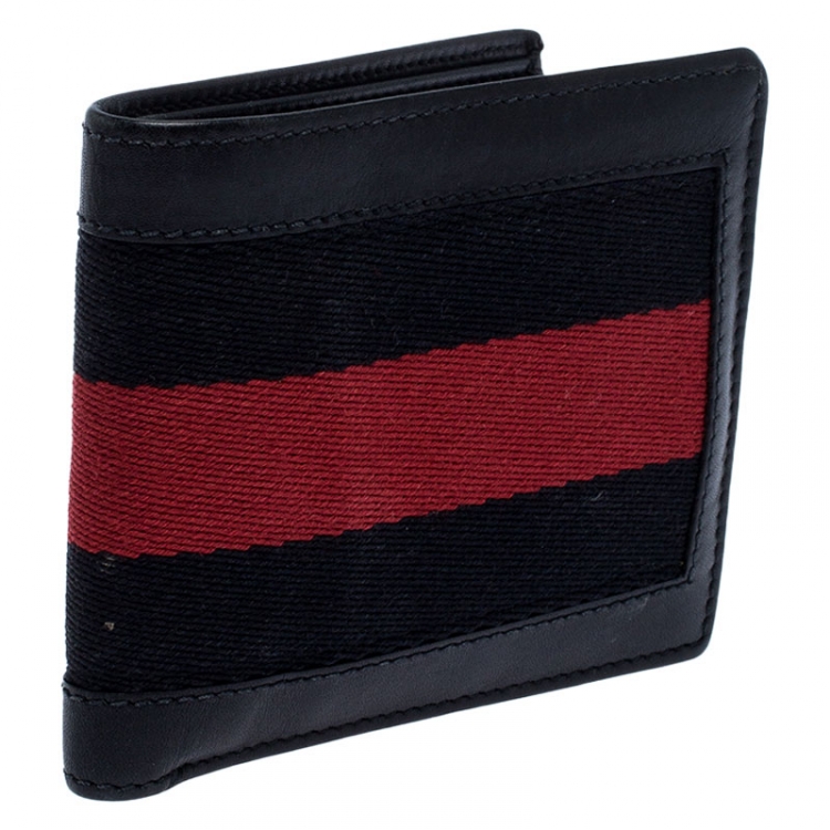 Pre Owned Gucci Black Guccissima Leather Web Bifold Wallet