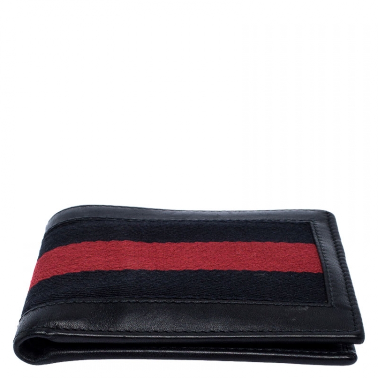 Pre Owned Gucci Black Guccissima Leather Web Bifold Wallet