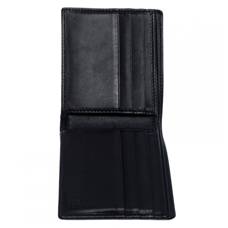 Pre Owned Gucci Black Guccissima Leather Web Bifold Wallet