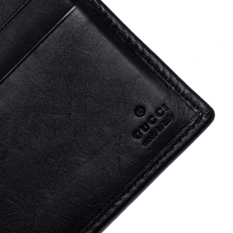 Pre Owned Gucci Black Guccissima Leather Web Bifold Wallet