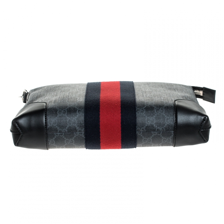 Pre Owned Gucci Black GG Supreme Coated Canvas Web Pouch