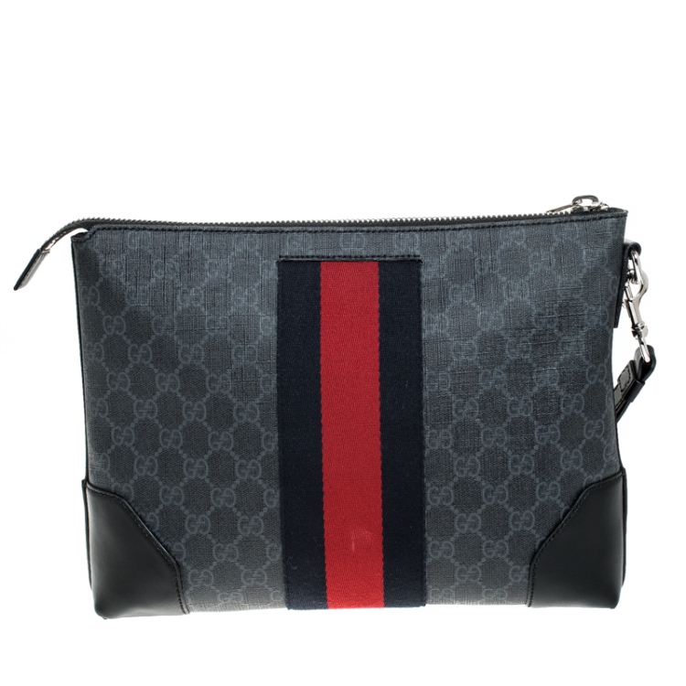 Pre Owned Gucci Black GG Supreme Coated Canvas Web Pouch